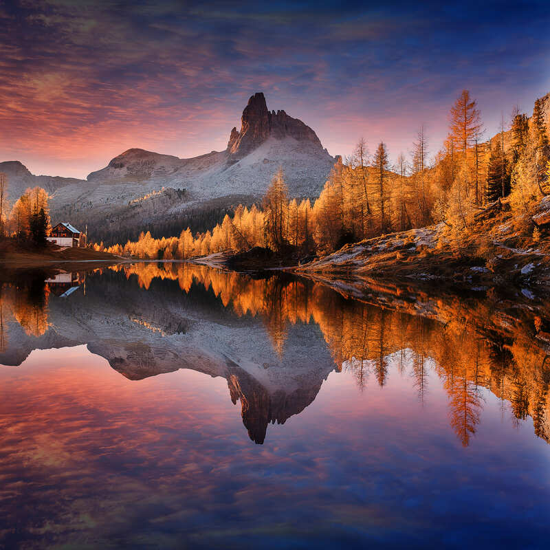 Lago Federa tramonto autunno